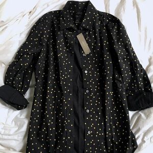 J. Crew Size 00 Gold Polka Dots Black Button-Down